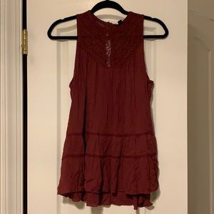 Red long tank top with lace detailing